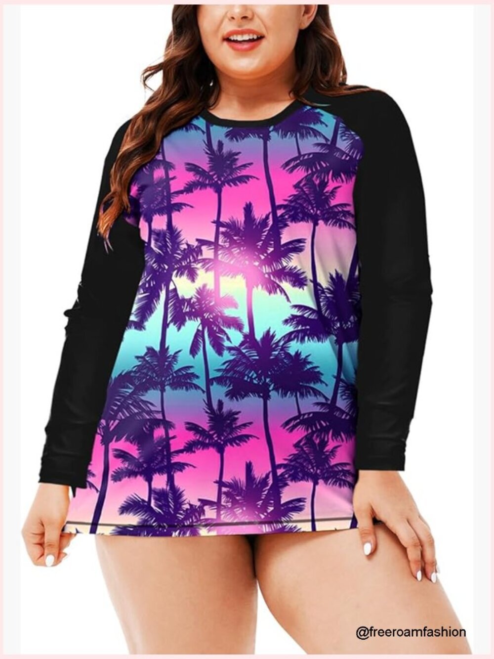 Plus Size UPF 50 Long Sleeve Rash Guard Swim Shirt